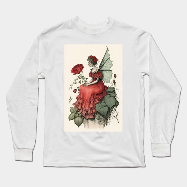 Rose Fairy Vintage Watercolor Long Sleeve T-Shirt by designs4days